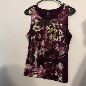 Ann Taylor Women Purple Floral Polyester Round Neck Sleeveless Top Blouse Small